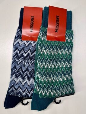 Missoni Men’s Zigzag Dress Socks in Blue & Green NWT Small Medium